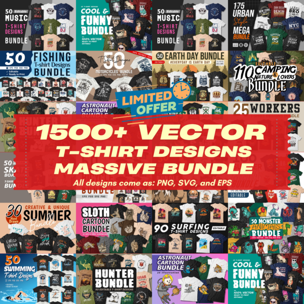 T-shirt Designs Vector Massive Bundle